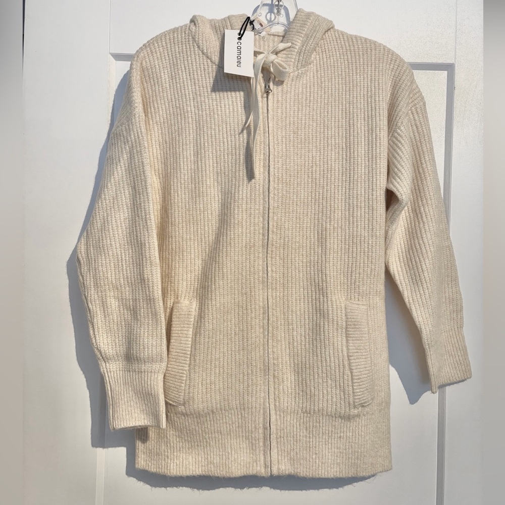 Camaïeu Cream Knit Zip Hoodie - Picture 4 of 9